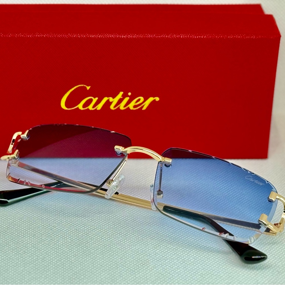 Cartier Gold Eyeglasses with Red Logo Case and Black Tips